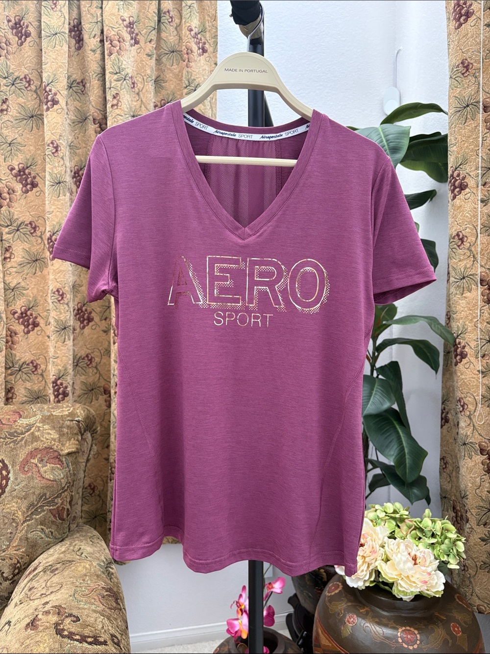 Aeropostale Plum V-Neck Logo Sport Tee
